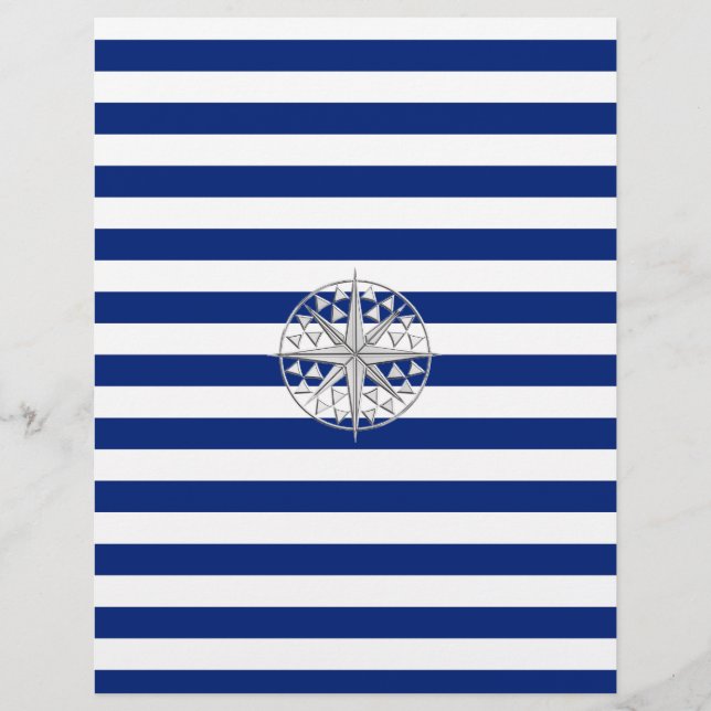 Chrome Like Compass on Nautical Stripes (Front)