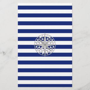 Chrome Like Compass on Nautical Stripes Stationery