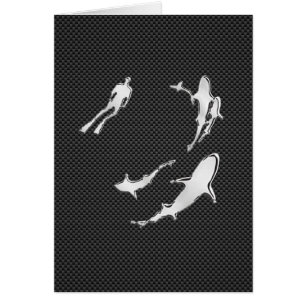 Chrome Like Diver with Sharks on Carbon Fibre
