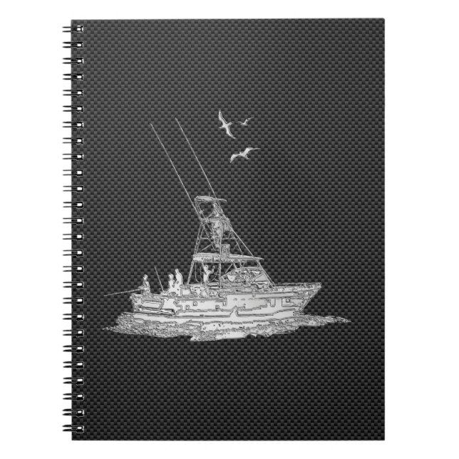 Chrome Like Fishing Boat on Carbon Fibre Spiral Notebook (Front)