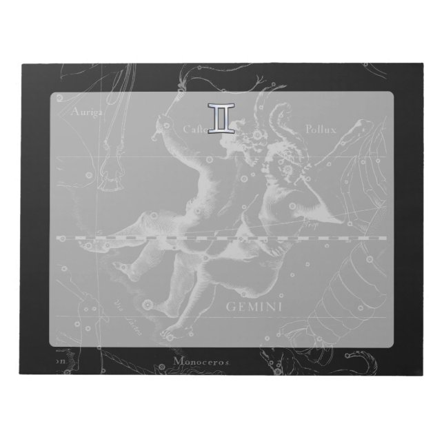Chrome like Gemini Zodiac Sign on Hevelius 1690 Notepad (Front)