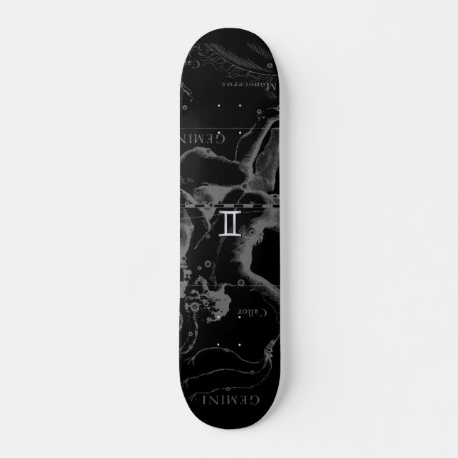 Chrome like Gemini Zodiac Sign on Hevelius 1690 Skateboard (Front)