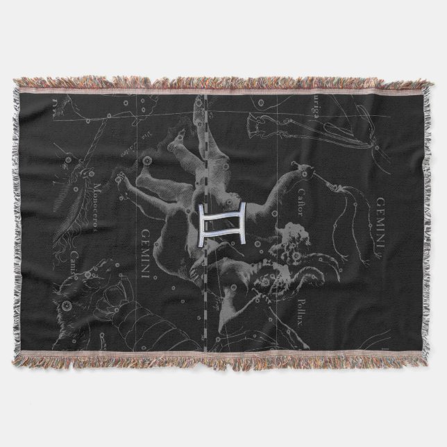 Chrome like Gemini Zodiac Sign on Hevelius 1690 Throw Blanket (Front)