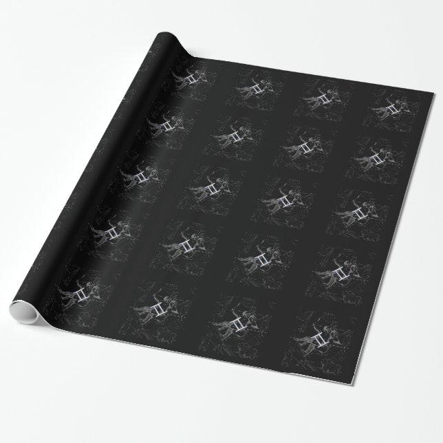 Chrome like Gemini Zodiac Sign on Hevelius 1690 Wrapping Paper (Unrolled)
