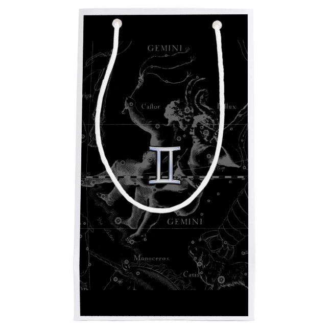 Chrome like Gemini Zodiac Sign on Hevelius Small Gift Bag (Front)