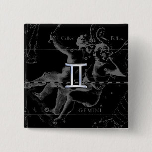 Chrome like Gemini Zodiac Symbol on Hevelius 15 Cm Square Badge