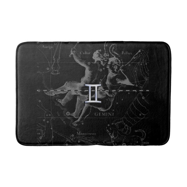Chrome like Gemini Zodiac Symbol on Hevelius Bath Mat (Front)