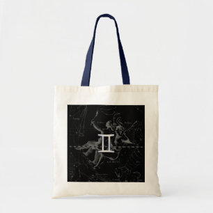 Chrome like Gemini Zodiac Symbol on Hevelius Tote Bag