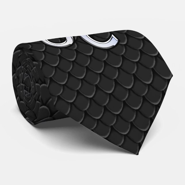 Chrome Like Leo Zodiac Sign on Snake Skin Decor Tie (Rolled)