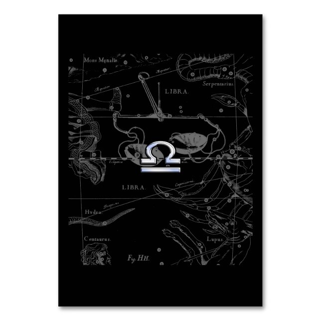 Chrome like Libra Zodiac Sign on Hevelius Table Number (Front)