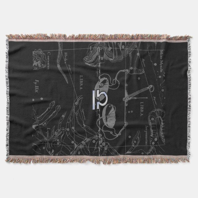 Chrome like Libra Zodiac Symbol on Hevelius Throw Blanket (Front)