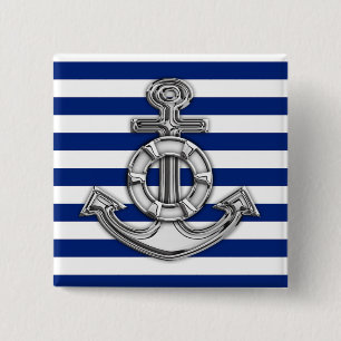 Chrome Like Lifesaver on Navy Stripes 15 Cm Square Badge