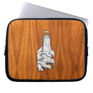 Chrome Like Lighthouse on Teak Wood Laptop Sleeve