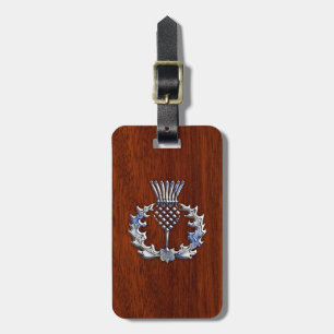 Chrome Like Mahogany Wood Grain Scottish Thistle Luggage Tag
