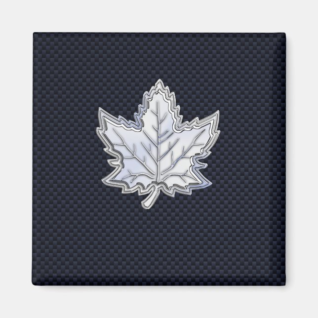 Chrome Like Maple Leaf Carbon Fibre Print Magnet (Front)