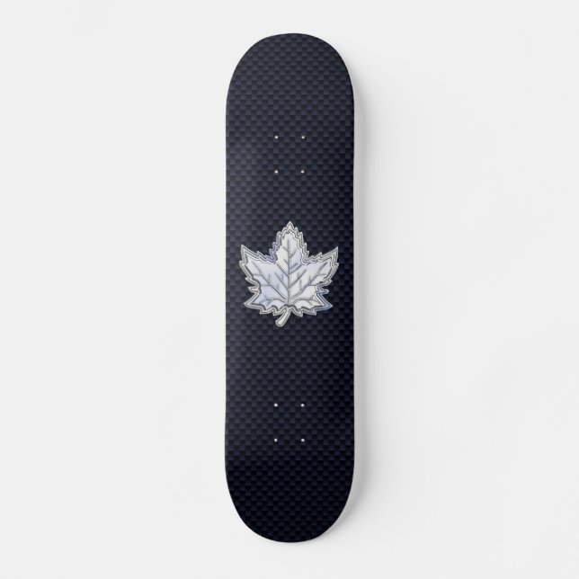 Chrome Like Maple Leaf Carbon Fibre Print Skateboard (Front)