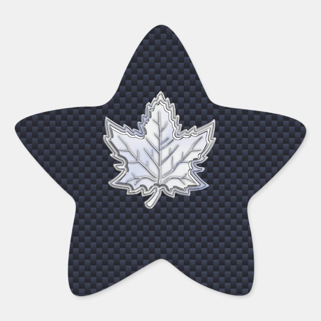 Chrome Like Maple Leaf Carbon Fibre Print Star Sticker (Front)