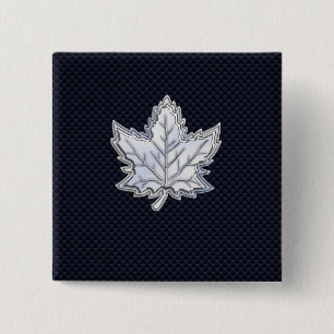 Chrome Like Maple Leaf on Carbon Fiber black 15 Cm Square Badge