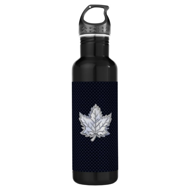 Chrome Like Maple Leaf on Carbon Fibre Print 710 Ml Water Bottle (Front)