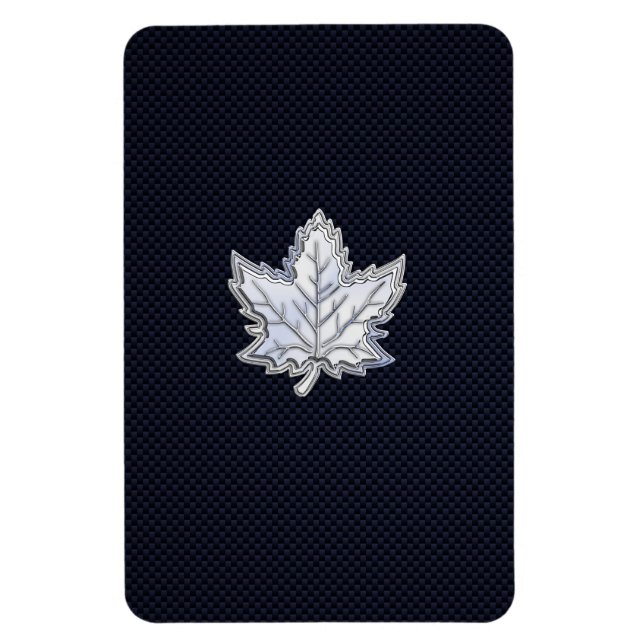 Chrome Like Maple Leaf on Carbon Fibre Print Magnet (Vertical)