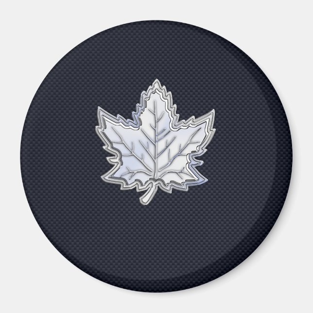 Chrome Like Maple Leaf on Carbon Fibre Print Magnet (Front)