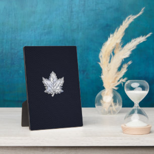 Chrome Like Maple Leaf on Carbon Fibre Print Plaque