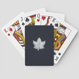 Chrome Like Maple Leaf on Carbon Fibre Print Playing Cards