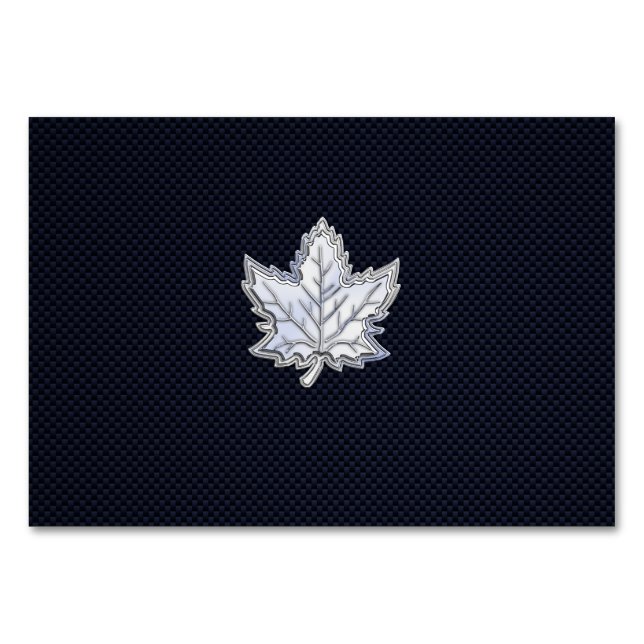 Chrome Like Maple Leaf on Carbon Fibre Print Table Number (Front)