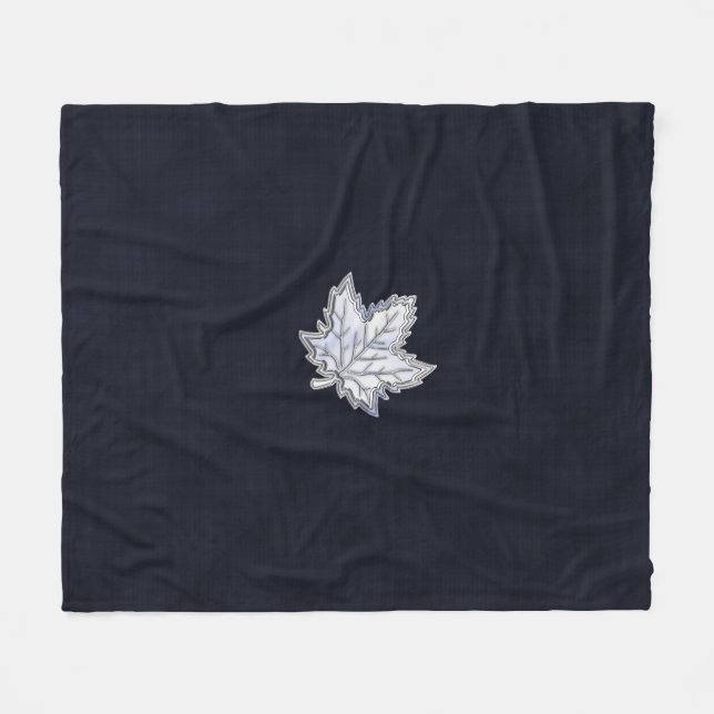 Chrome Like Maple Leaf on racy Carbon Fibre Print Fleece Blanket (Front (Horizontal))