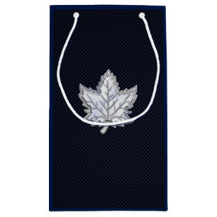 Chrome Like Maple Leaf on racy Carbon Fibre Print Small Gift Bag