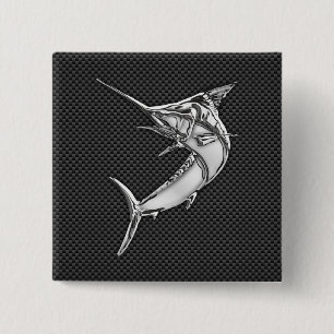 Chrome Like Marlin on Carbon Fibre 15 Cm Square Badge