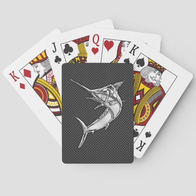 Chrome Like Marlin on Carbon Fibre Playing Cards (Back)