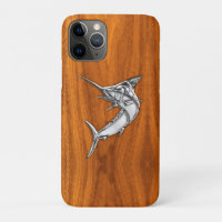 Chrome Like Marlin on Teak Wood Grain Decor