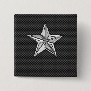 Chrome Like Nautical Star on Carbon Fibre 15 Cm Square Badge