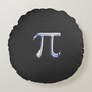Chrome Like Pi Symbol on Carbon Fibre Style Round Cushion