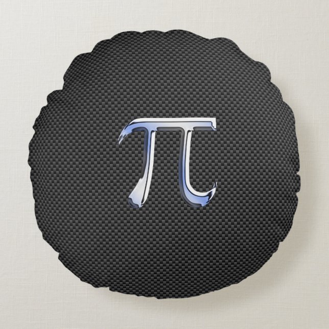 Chrome Like Pi Symbol on Carbon Fibre Style Round Cushion (Front)