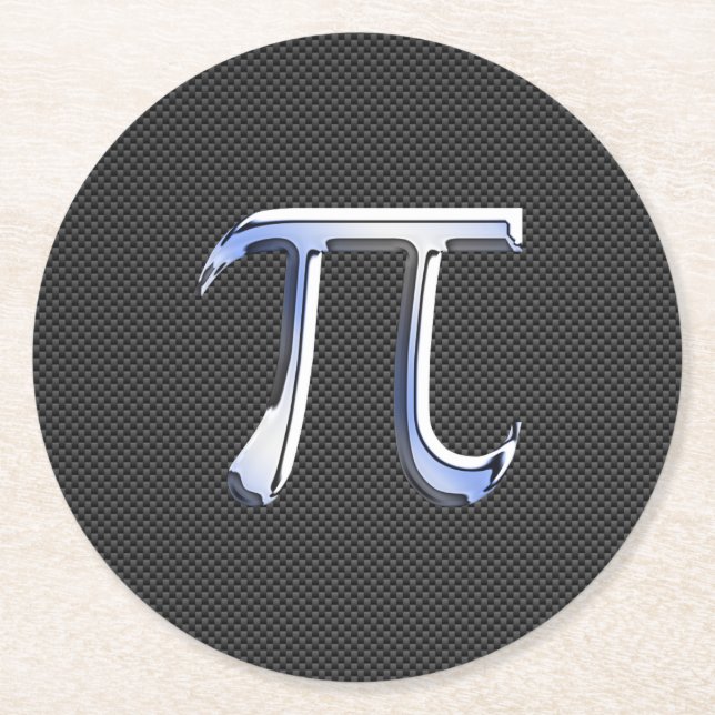 Chrome Like Pi Symbol on Carbon Fibre Style Round Paper Coaster (Front)