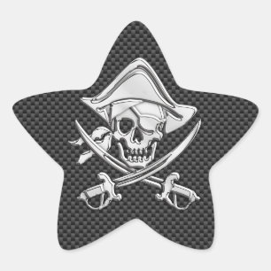 Chrome Like Pirate on Black Carbon Fibre Star Sticker