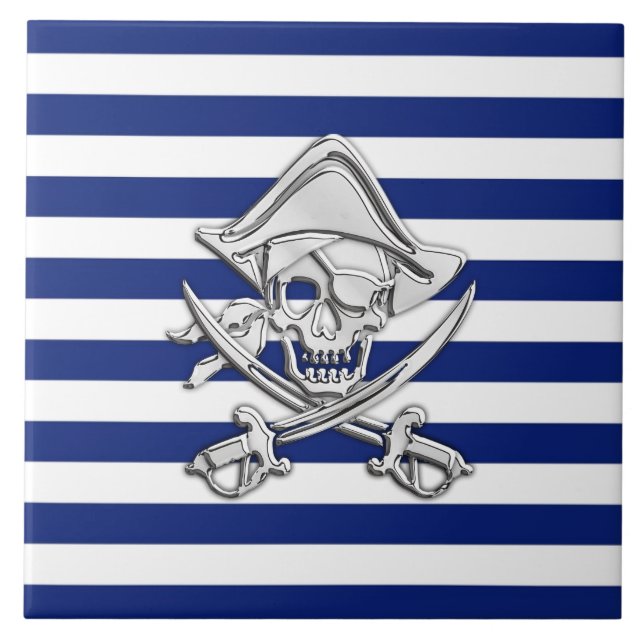 Chrome Like Pirate on Navy Stripes Tile (Front)