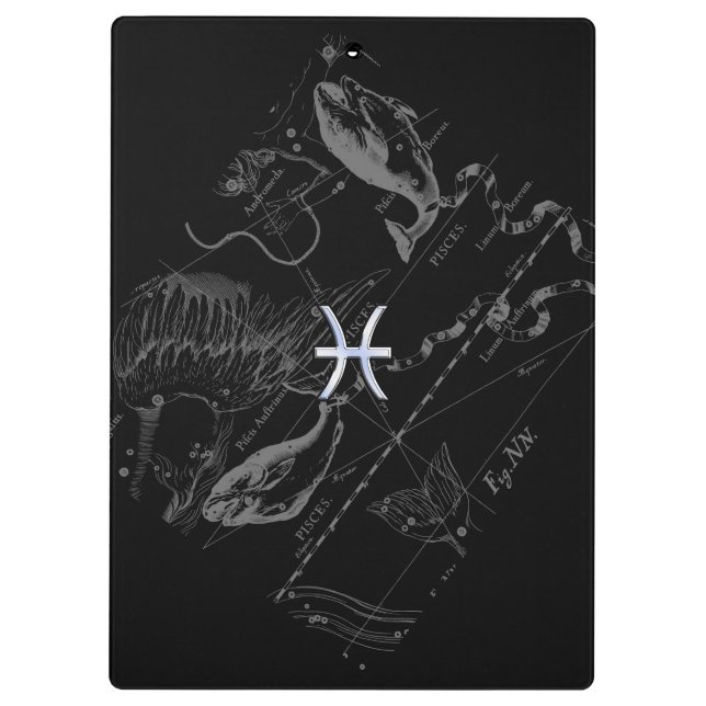 Chrome like Pisces Zodiac Sign on Hevelius 1690 Clipboard (Back)