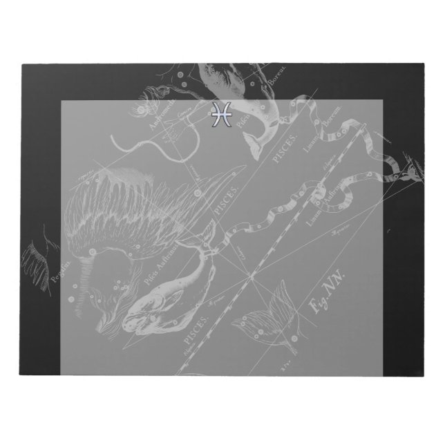 Chrome like Pisces Zodiac Sign on Hevelius 1690 Notepad (Front)