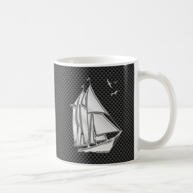 Chrome Like Regatta Sailboat on Carbon Fiber decor Coffee Mug (Right)