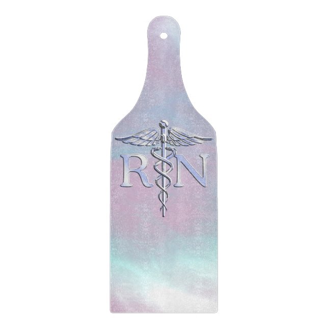 Chrome Like RN Caduceus Medical Mother Pearl Cutting Board (Front)