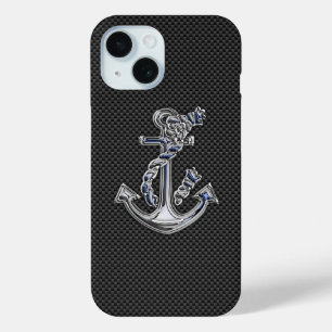Chrome Like Rope Anchor Blue on Carbon Fibre iPhone 15 Case