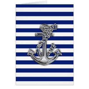 Chrome Like Rope Anchor on Nautical Stripes