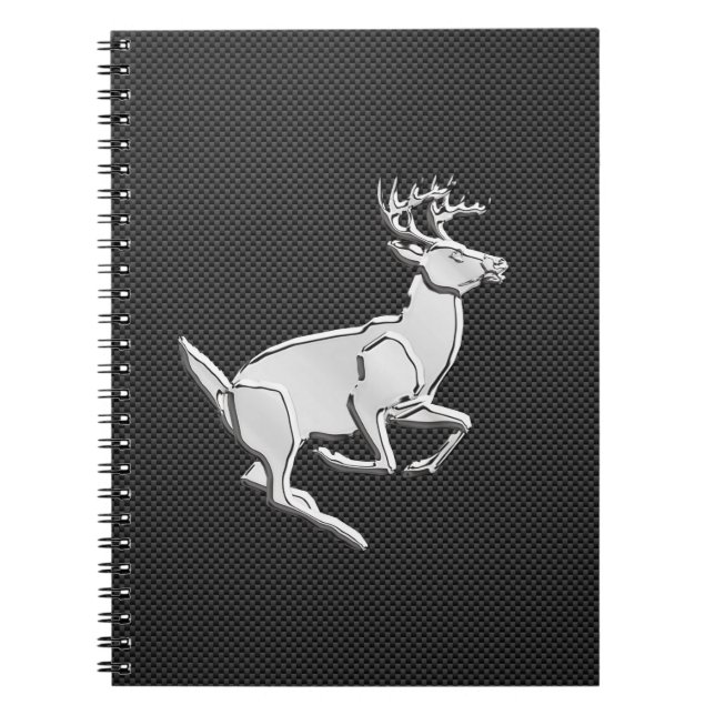 Chrome Like Running Deer on Carbon Fibre Print Spiral Notebook (Front)