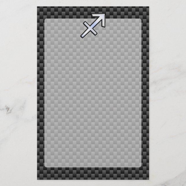 Chrome Like Sagittarius Sign Carbon Fibre Print Stationery (Front)