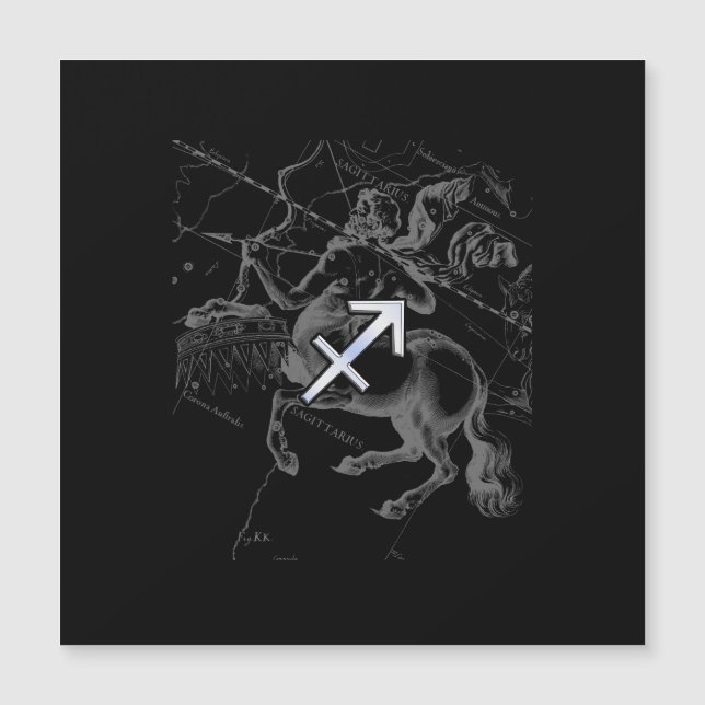 Chrome Like Sagittarius Sign on Black Hevelius (Front)
