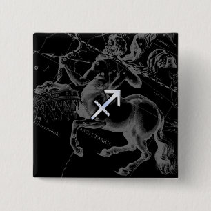 Chrome Like Sagittarius Zodiac Sign Hevelius Decor 15 Cm Square Badge