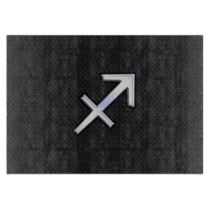 Chrome Like Sagittarius Zodiac Sign on Black Cutting Board